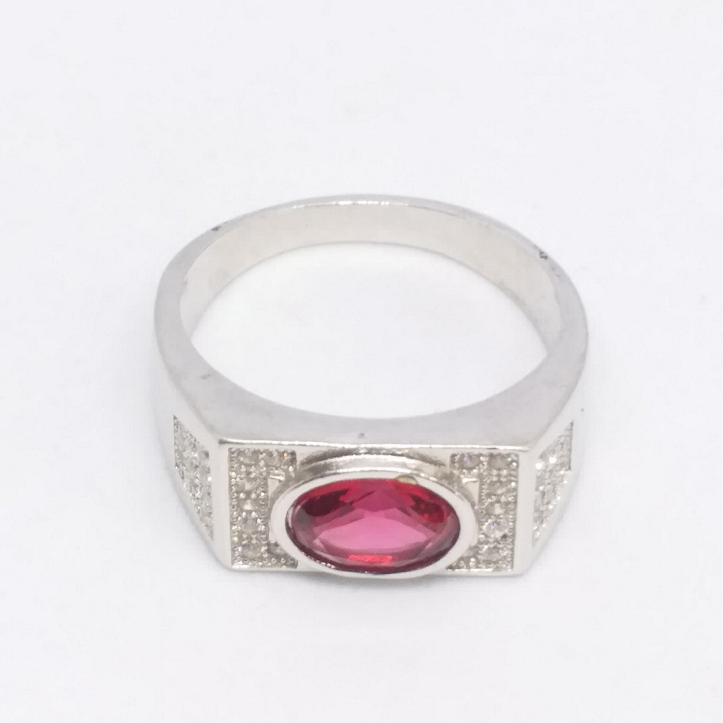 925 Sterling silver Single Pink Stone Gents Ring - Image 3