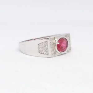 925 Sterling silver Single Pink Stone Gents Ring