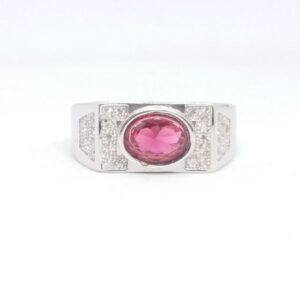 925 Sterling silver Single Pink Stone Gents Ring