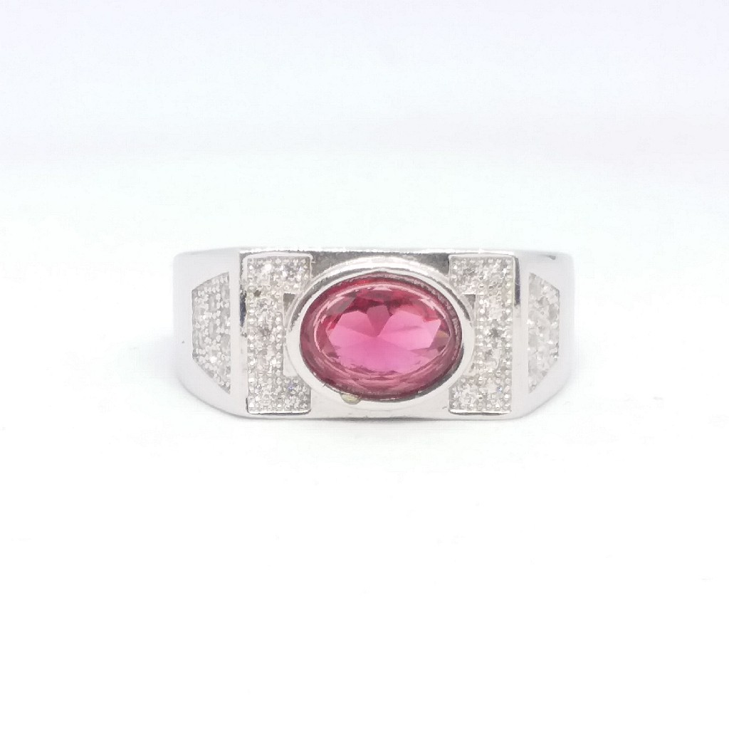 925 Sterling silver Single Pink Stone Gents Ring