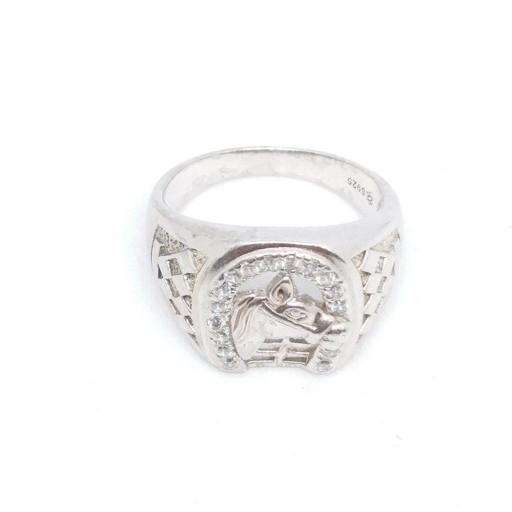 925 sterling silver horse shape round daimond gents ring - Image 3