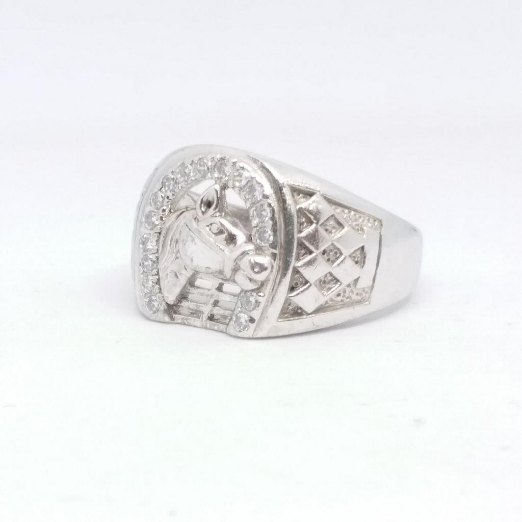 925 sterling silver horse shape round daimond gents ring - Image 2