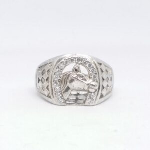 925 sterling silver horse shape round daimond gents ring