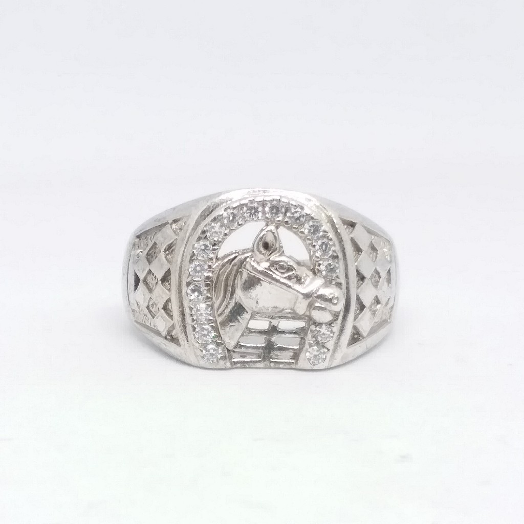 925 sterling silver horse shape round daimond gents ring