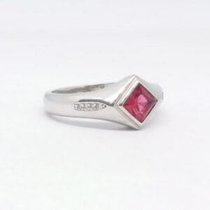 925 Sterling silver Single Pink Stone Gents Ring