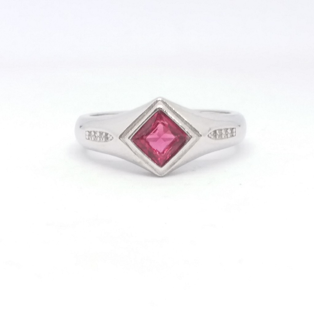 925 Sterling silver Single Pink Stone Gents Ring