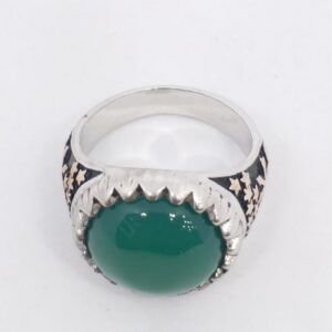 925 Sterling silver antique oxidase Green stone diamond Gents Ring