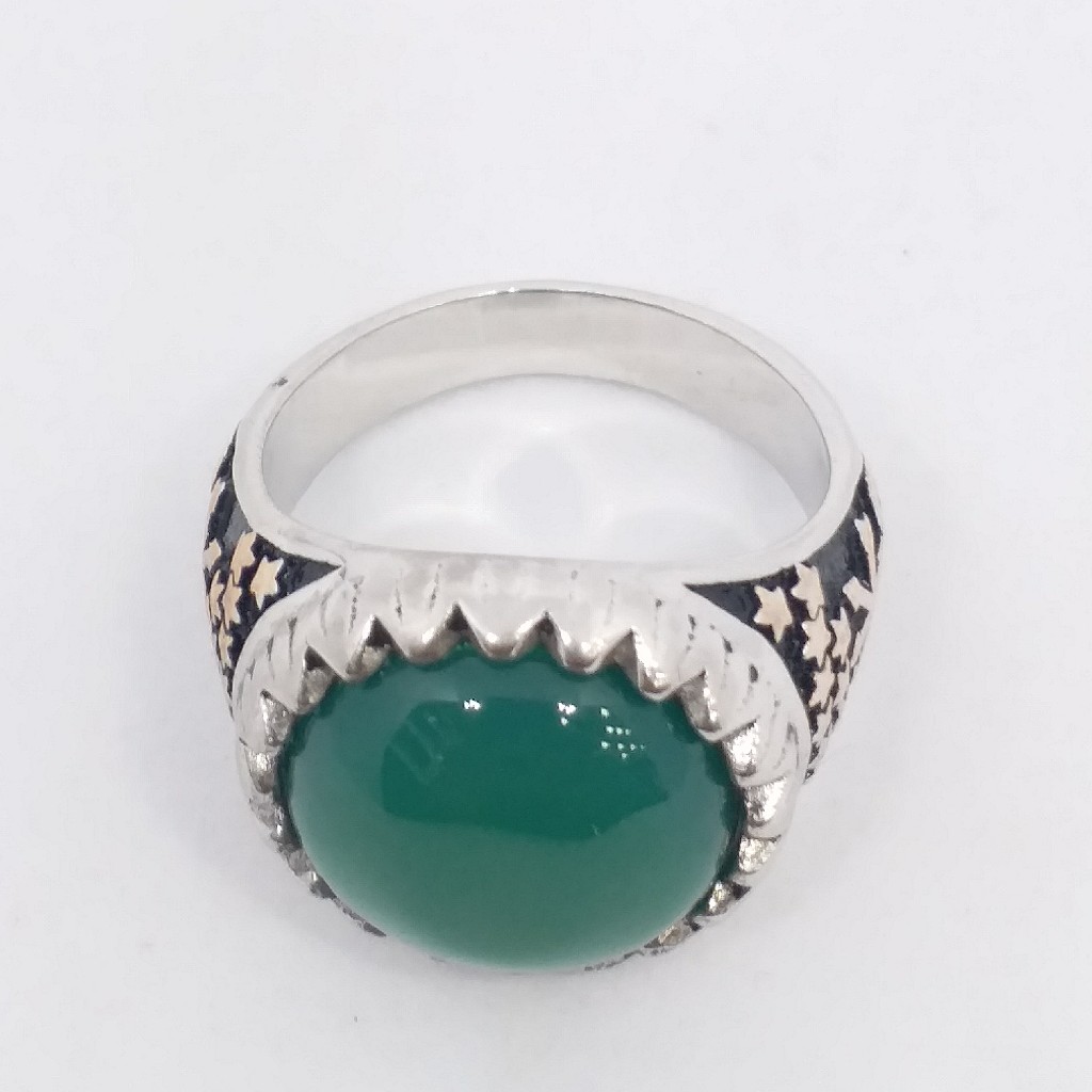 925 Sterling silver antique oxidase Green stone diamond Gents Ring