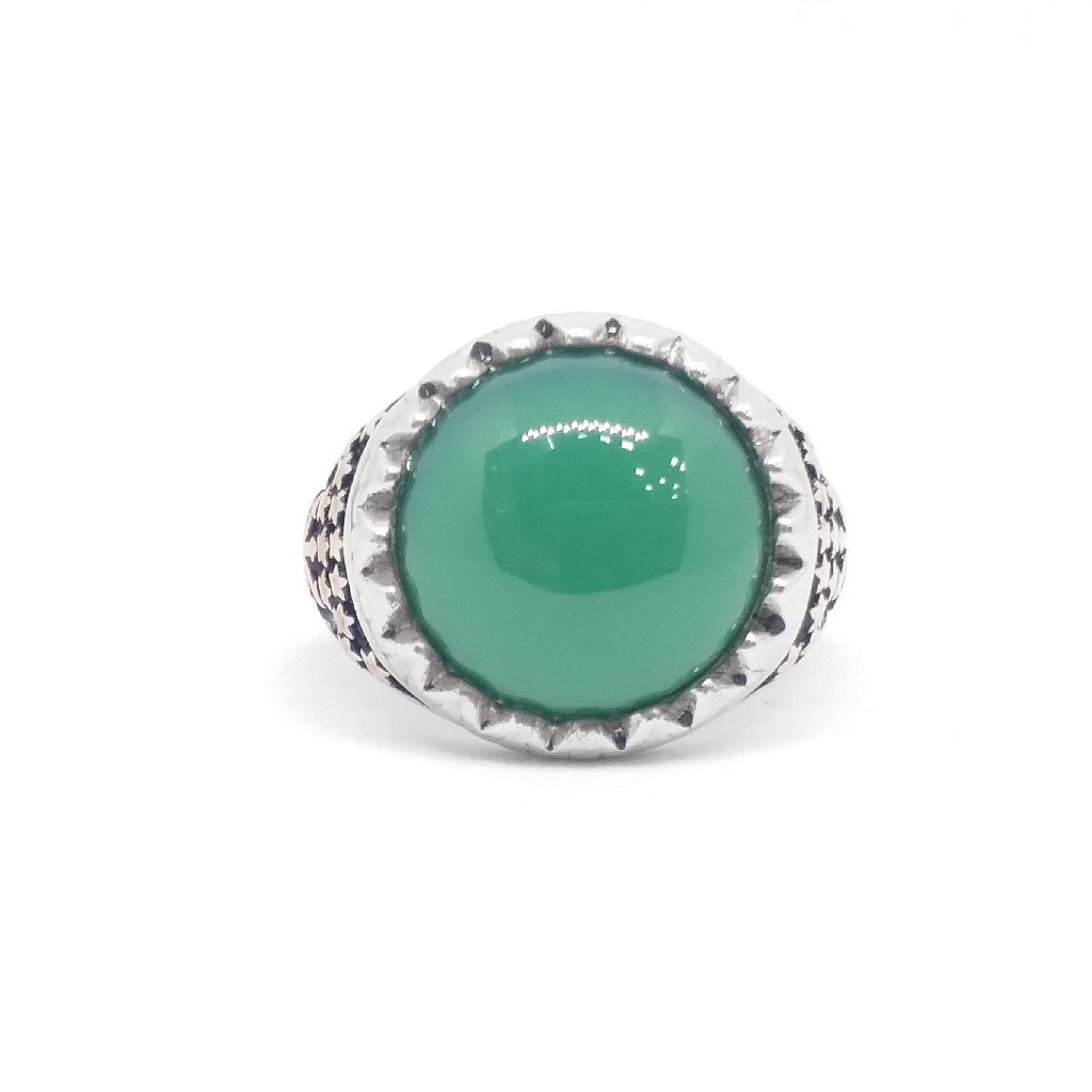 925 Sterling silver antique oxidase Green stone diamond Gents Ring
