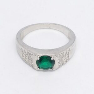 925 Sterling silver Diamond Green stone Gents Ring