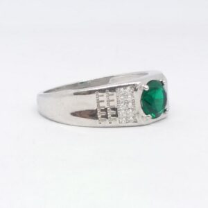 925 Sterling silver Diamond Green stone Gents Ring