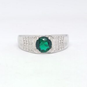 925 Sterling silver Diamond Green stone Gents Ring