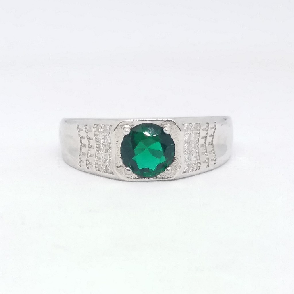 925 Sterling silver Diamond Green stone Gents Ring