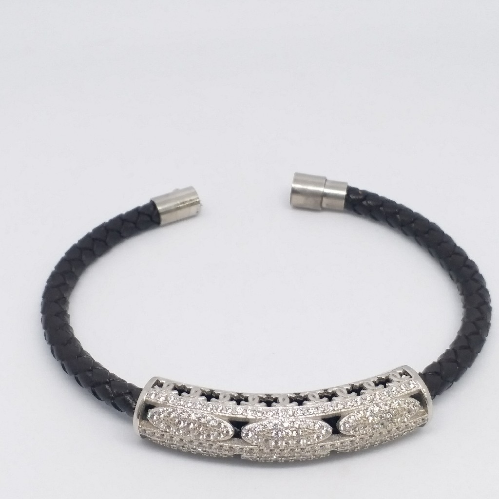 925 sterling silver black leather daimond belt