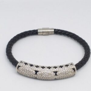 925 sterling silver black leather daimond belt