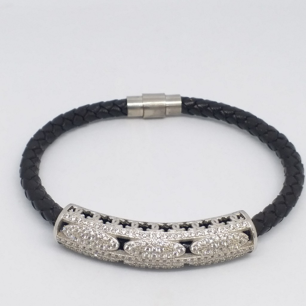 925 sterling silver black leather daimond belt
