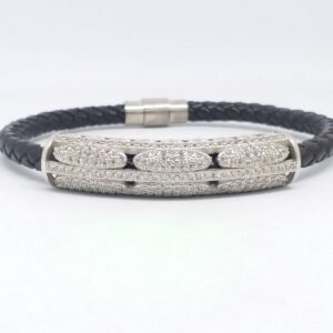 925 sterling silver black leather daimond belt