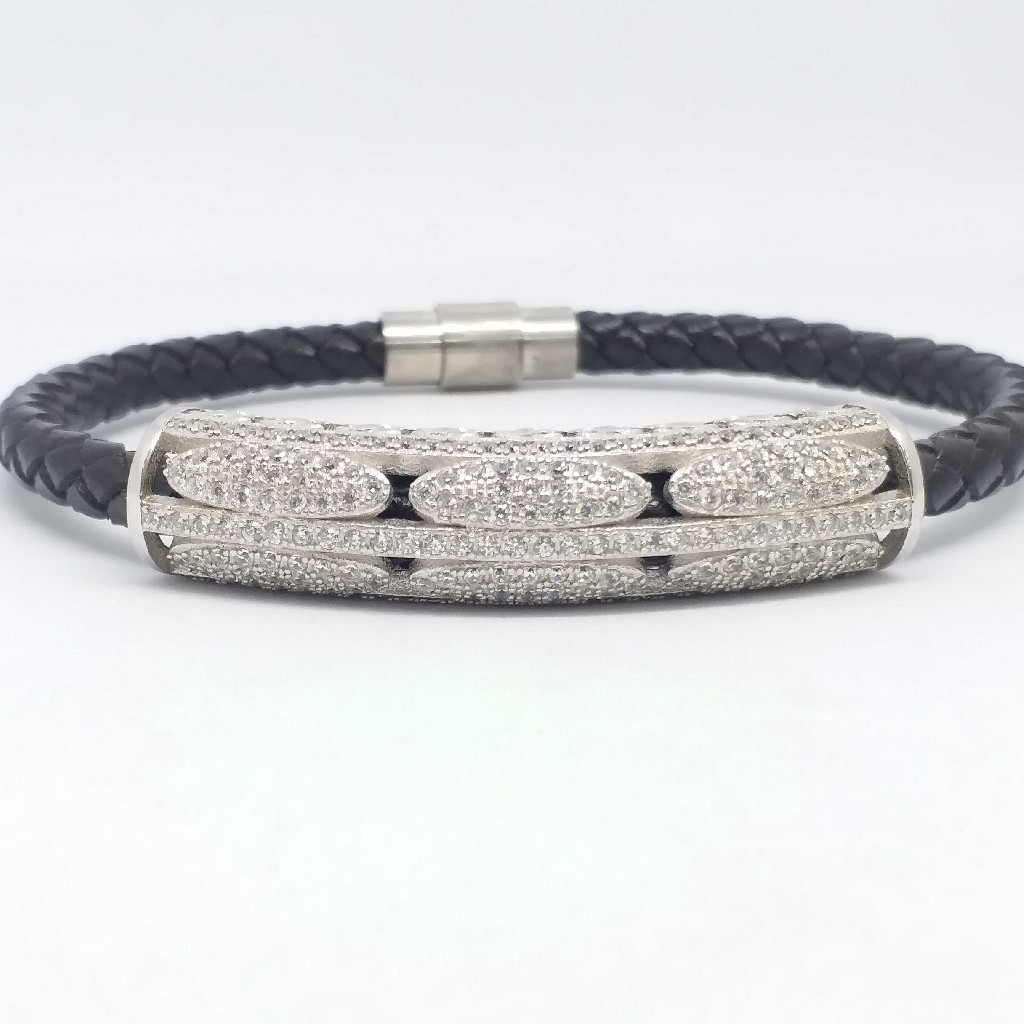 925 sterling silver black leather daimond belt