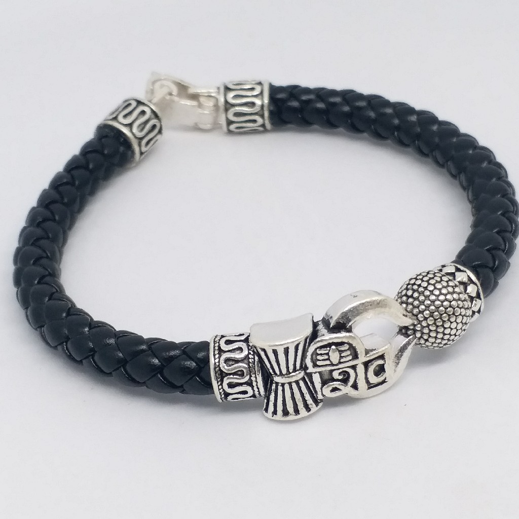 925 sterling silver shiva gents oxidase leather belt