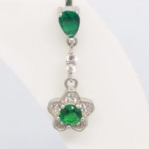 925 sterling silver green stone long diamond top