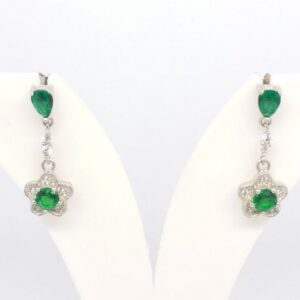 925 sterling silver green stone long diamond top