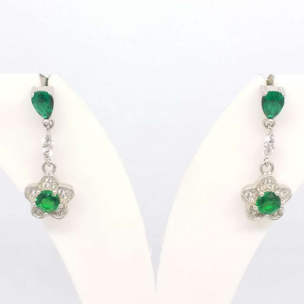 925 sterling silver green stone long diamond top