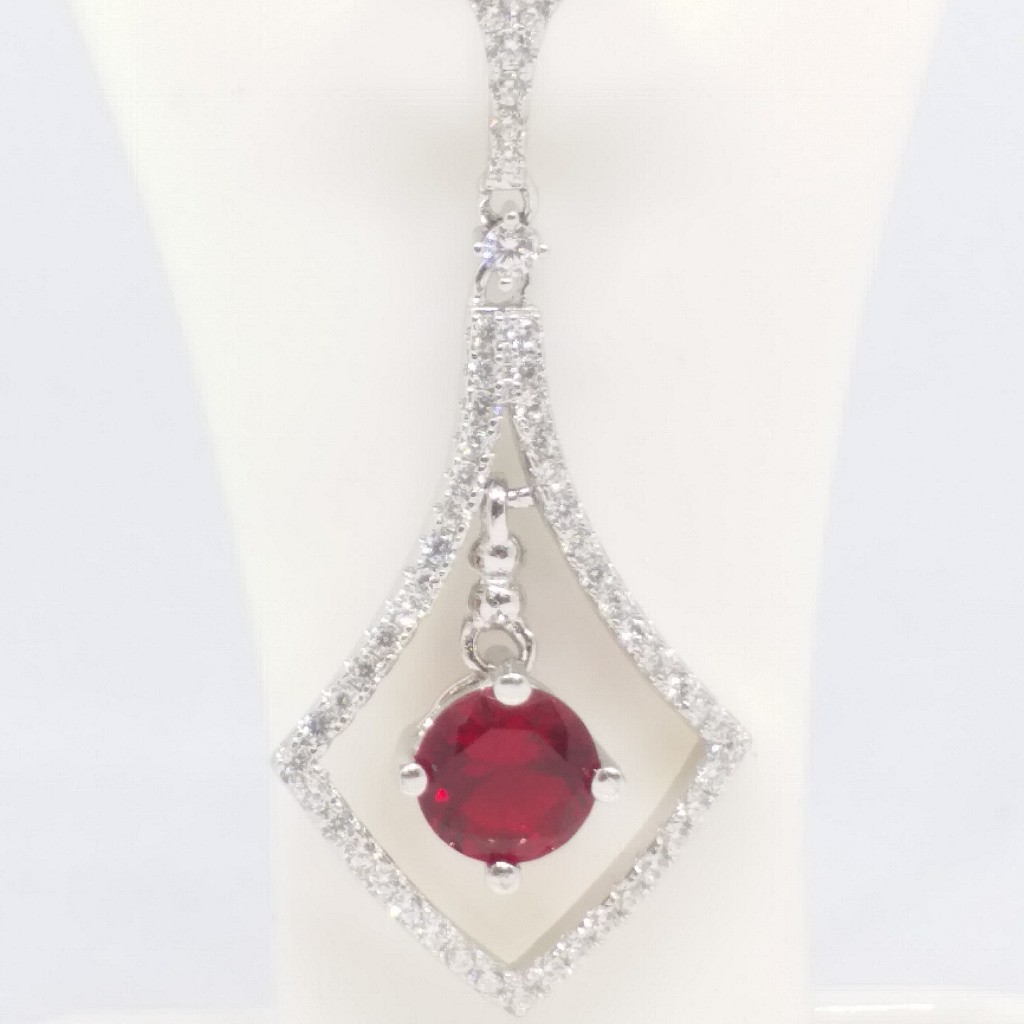 925 sterling silver red stone diamond pendant top set