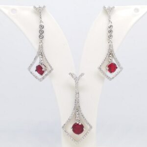 925 sterling silver red stone diamond pendant top set