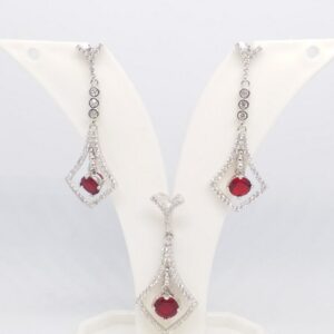 925 sterling silver red stone diamond pendant top set