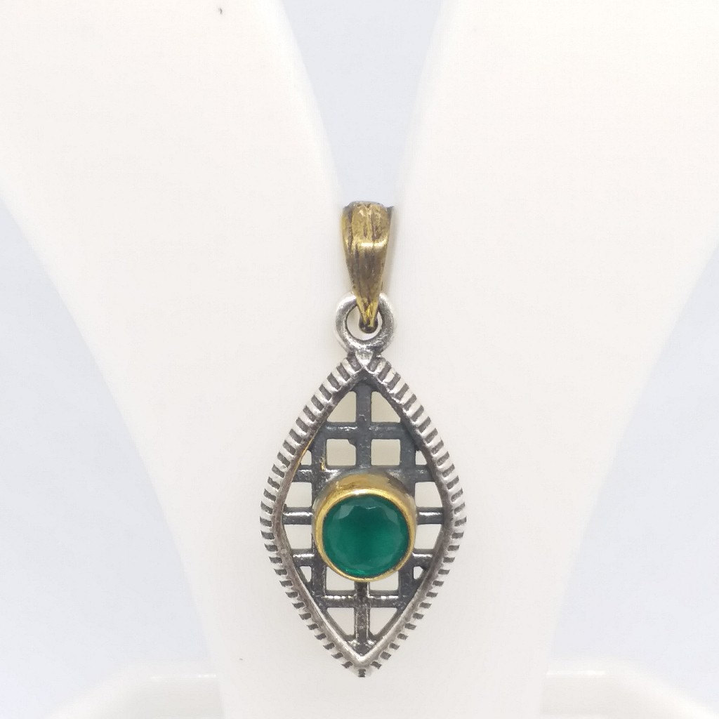925 sterling silver antique green stone pendant top set - Image 2