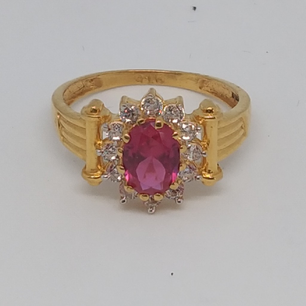 22kt 916 gold pink stone ring