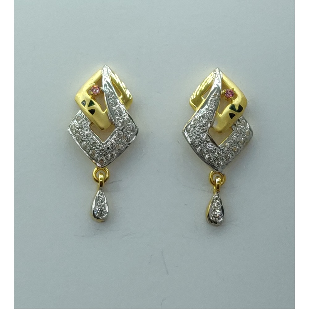 916 Gold CZ Diamond Shape Hoop Earring SSJ-E003