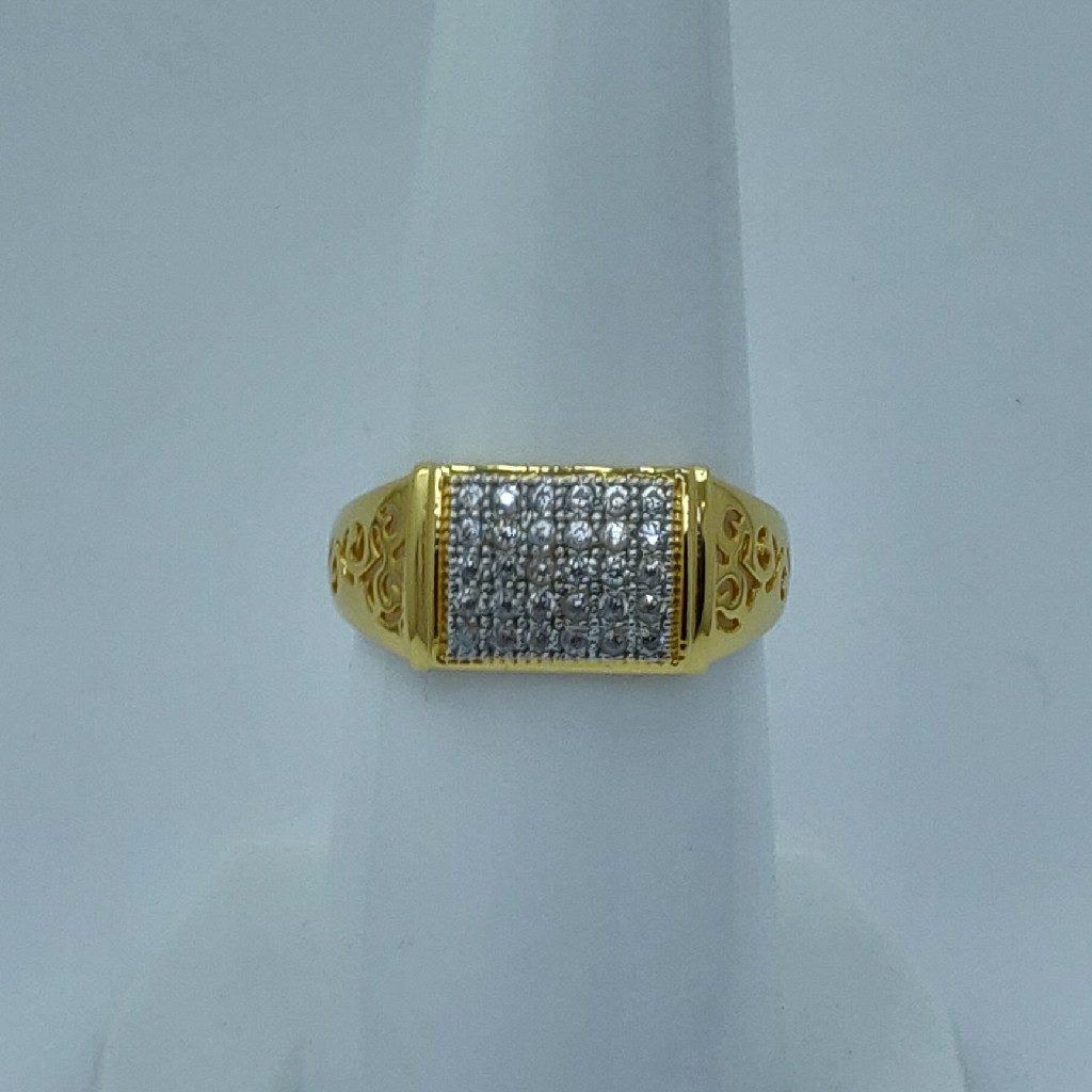 22k/916 cz rodium plated gents ring