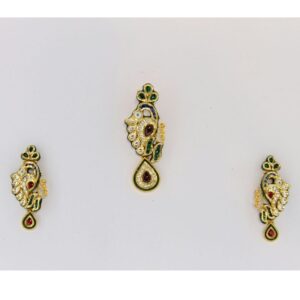 916 GOLD RED, GREEN, & WHITE JADAV PENDANT SET PS0002