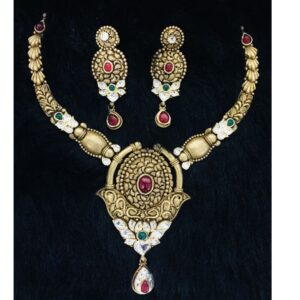 916 Gold Antique Bridal Necklace Set Nk0001