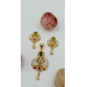 916 Gold Studded Pendant With Earring