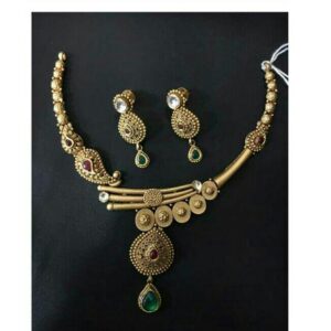 Gold Ladies Jadtar Antique Necklace Set Yellow