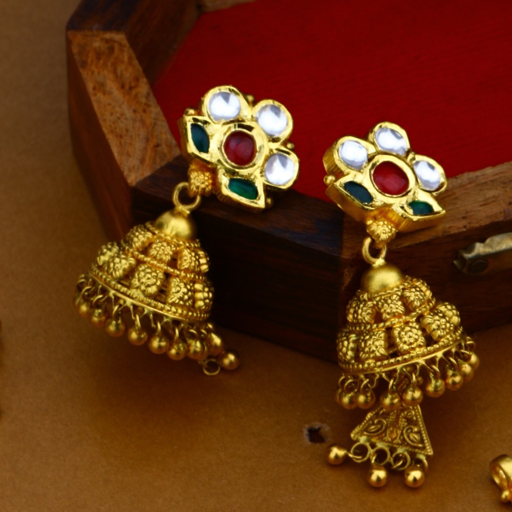 22KT Gold Antique Bridal Necklace Set - Image 2