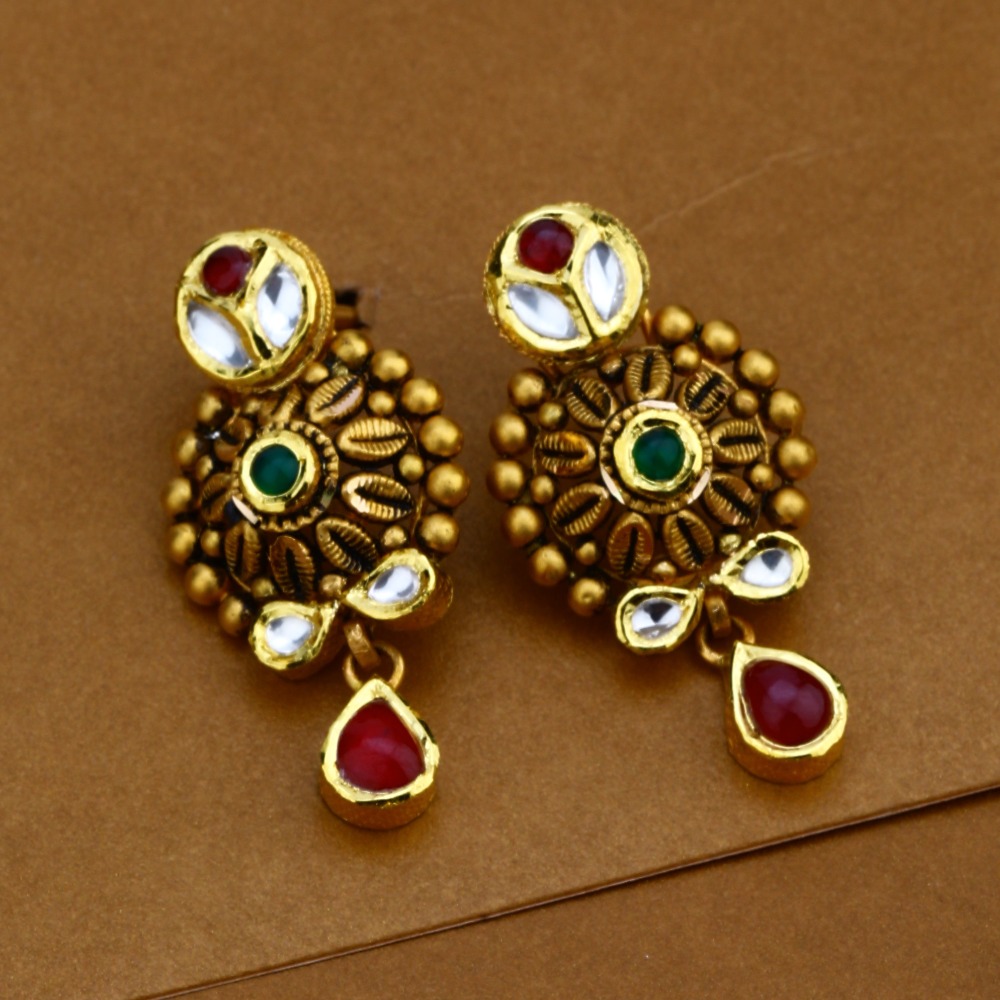 22KT Gold Antique Wedding Necklace Set - Image 2
