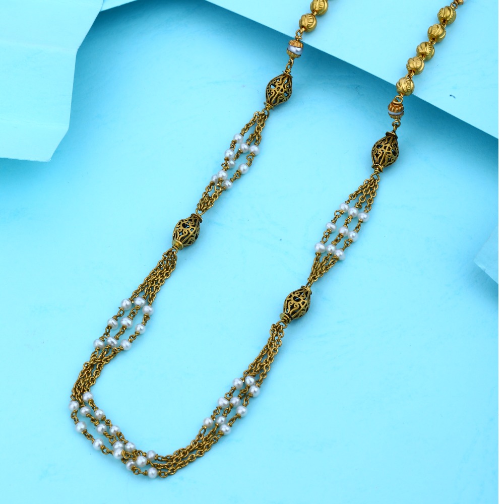 22KT Gold Ethnic Design White Moti Mala