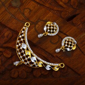 22KT Gold CZ Light Weight Plain Design Hallmark Pendant Set