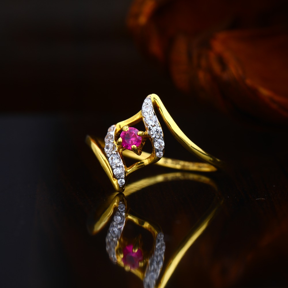 22KT Gold Pink Stone Trendy Ring
