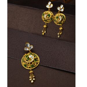 22KT Gold Leaves Round Shape Design Pendant Set