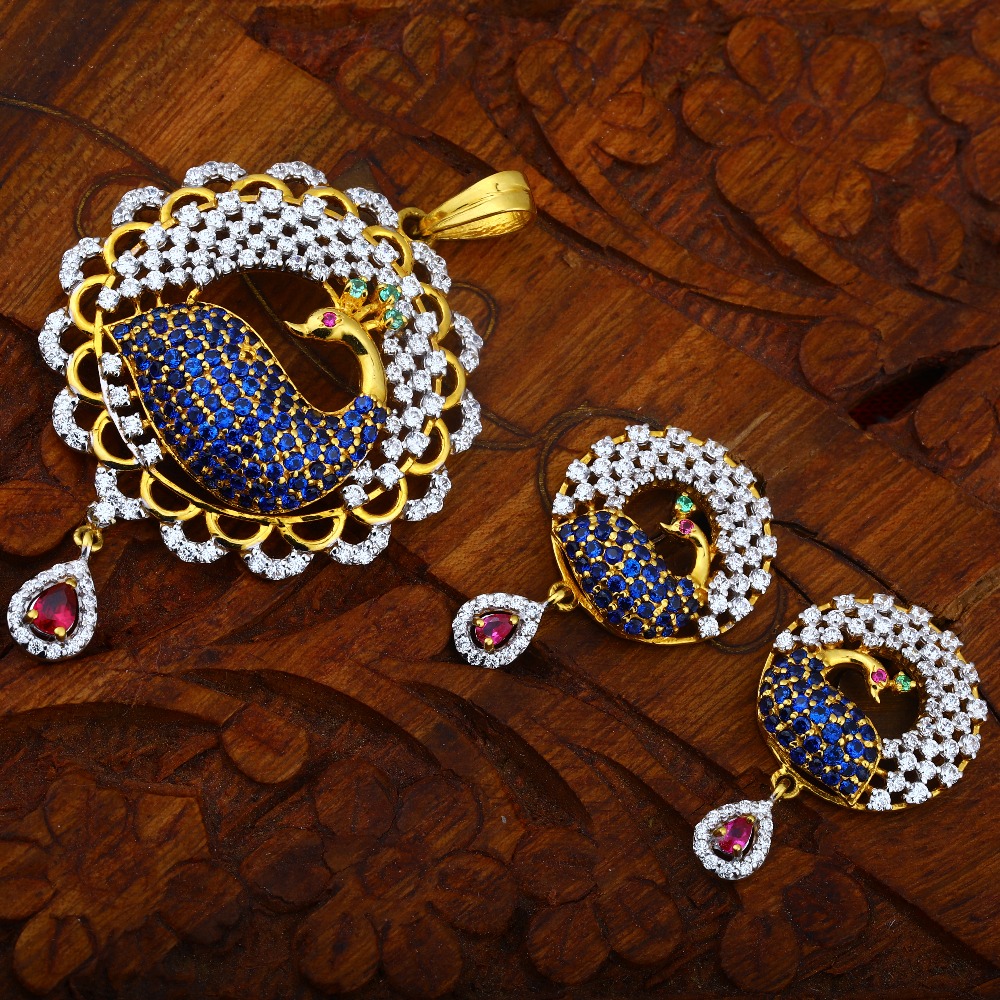 916 CZ Hallmark Peacock Design Pendant set