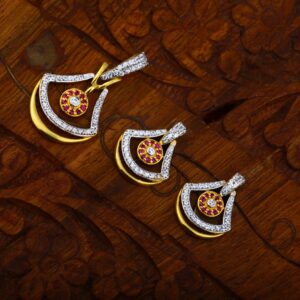 916 CZ Modern Design Gold Hallmark Pendant Set