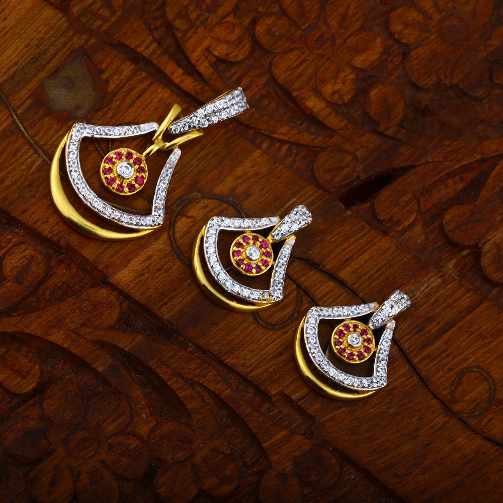 916 CZ Modern Design Gold Hallmark Pendant Set