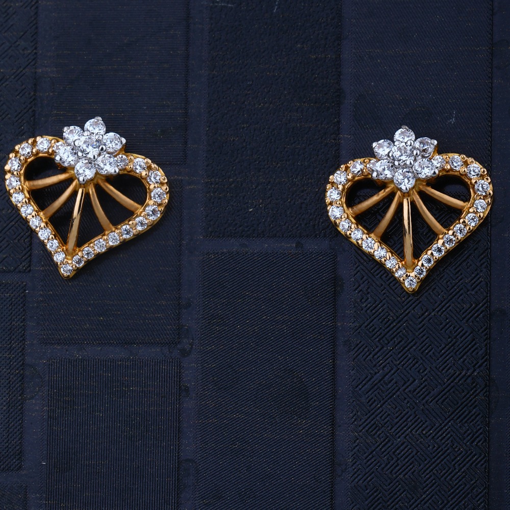 916  CZ gold Heart Flower Design Earring