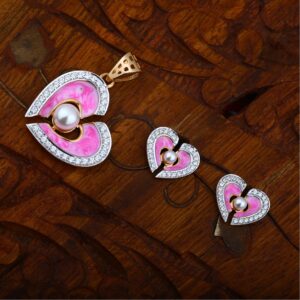 916 CZ gold Trendy Heart Design Pendant Set