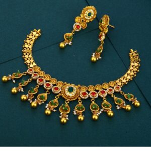 916 gold designer hallmark plated Antique  necklace set