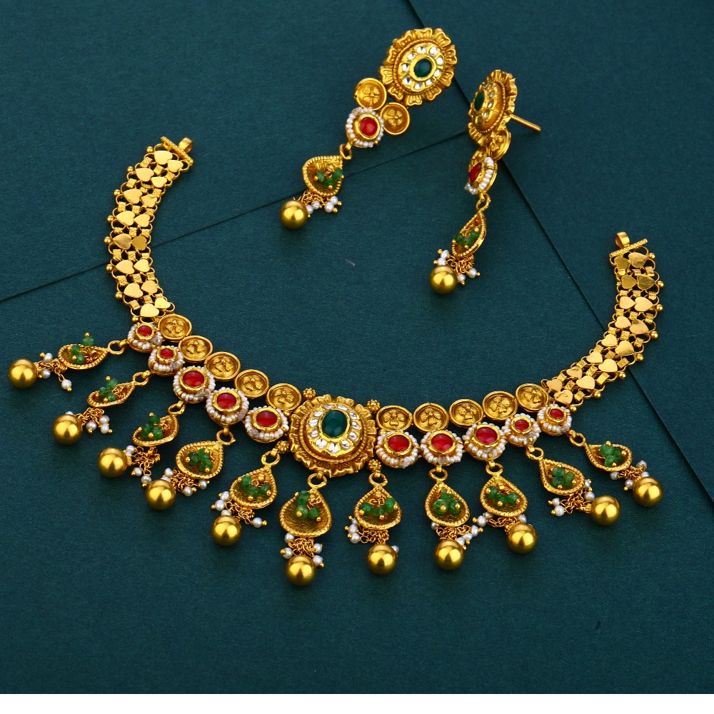 916 gold designer hallmark plated Antique  necklace set